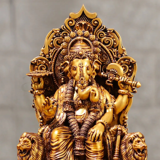 Big Brass Lord Ganesha Statue (15 Inch) – Antique Finish Mandir Decorative Idol