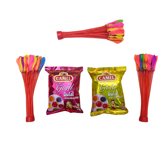 Saffron Blush Holi Gift Hamper – 2 Premium Gulal & Water Balloon Pack