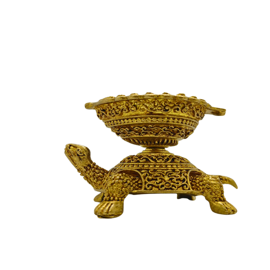 Brass Turtle Oil Lamp Stand – Vastu Feng Shui Decorative Puja Showpiece