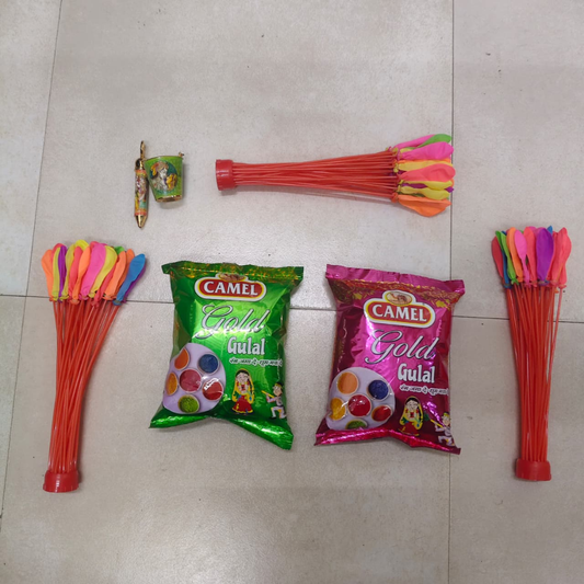 Divine Rang Leela Holi Gift Hamper – 2 Gulal, Balloons & Decorative Pichkari Set