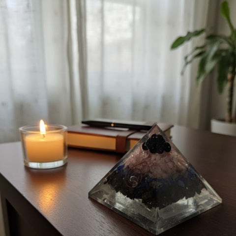 Amethyst & Black Tourmaline Orgone Pyramid
