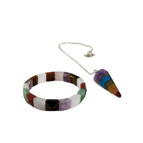 Cosmic 7-Chakra Alignment Combo – Healing Bracelet with Energy Pendulum