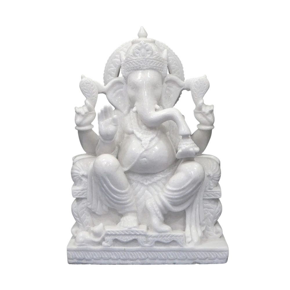 24 Inch White Marble Ganesh Ji Murti | Premium Ganpati Bappa Idol for Home Temple