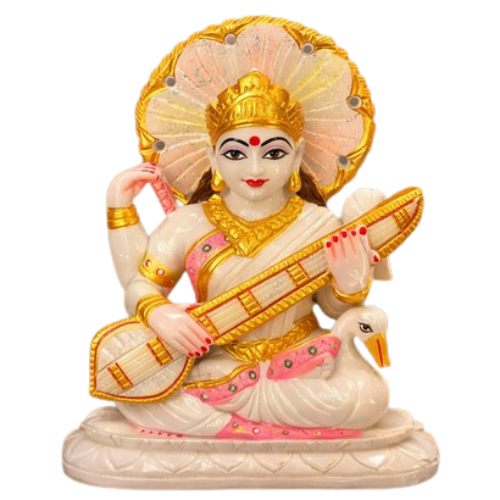 Premium Marble Goddess Saraswati Murti with Swan for Puja & Spiritual Decor