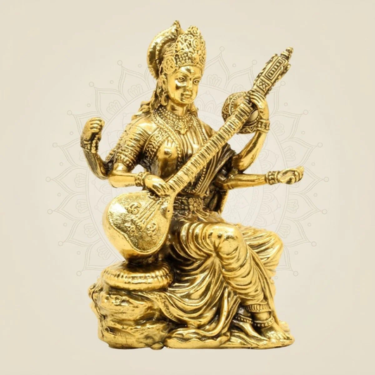 Brass Maa Saraswati Idol (18 Inch) – Veena Vadan Statue for Home Temple & Mandir Decor