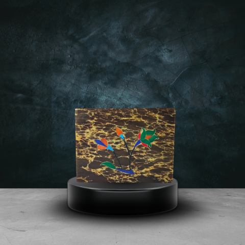 Brown Marble Stone Box with Multicolor Inlay Art