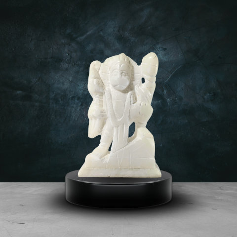 Handcrafted White Marble Lord Hanuman Idol – Divine Spiritual Home Décor Statue