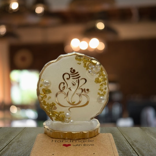 Handmade Resin Ganesha Idol with Golden Crystals