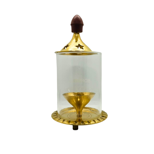 Traditional Brass Akhand Diya with Glass Cover – Spiritual Home Temple Oil Lamp
