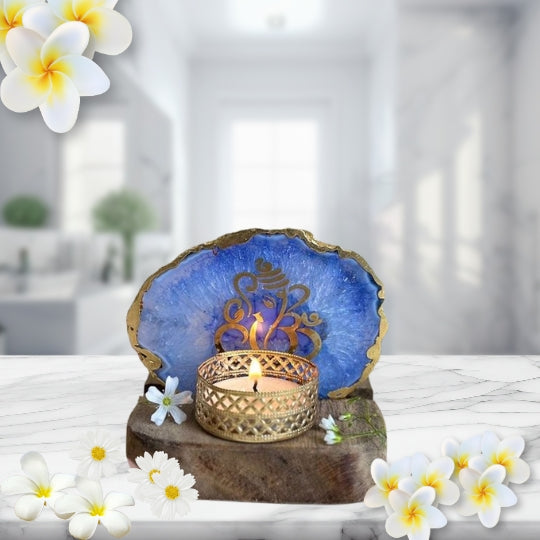 Spiritual Ganesha Tea Light Stand – Resin & Wood Base
