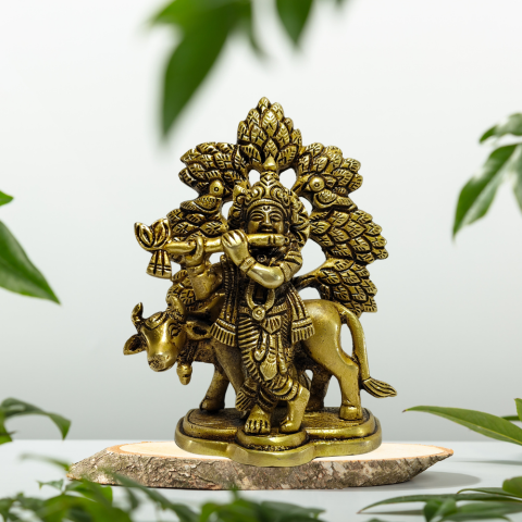 Divine Shree Krishna with Cow Brass Idol
