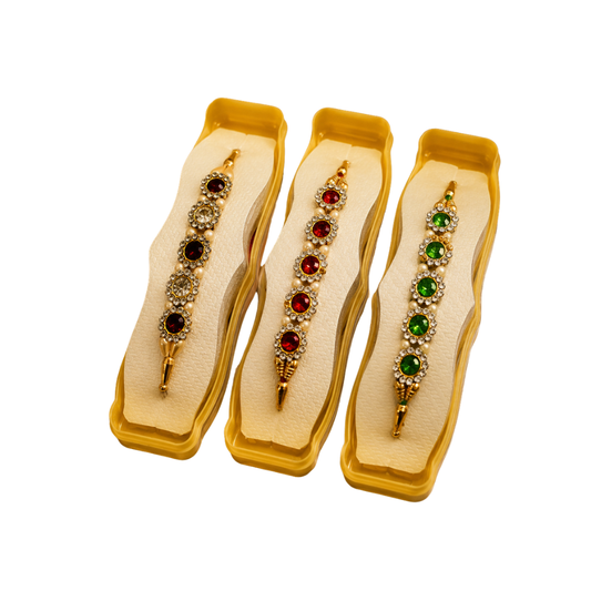 Traditional Designer Rakhi Set of 3 – Red Green Stone Work Pearl Raksha Bandhan Rakhi