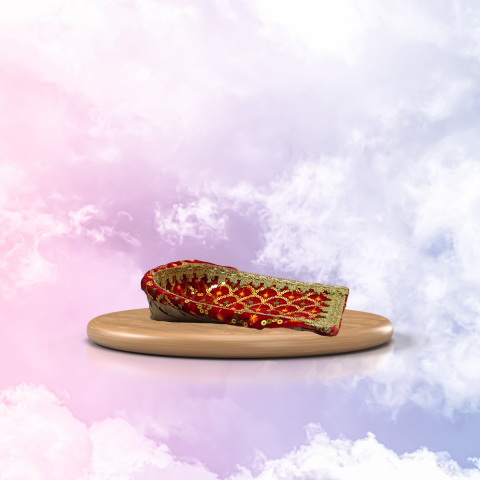 Royal Red Pooja Soop – Golden Embroidered Base
