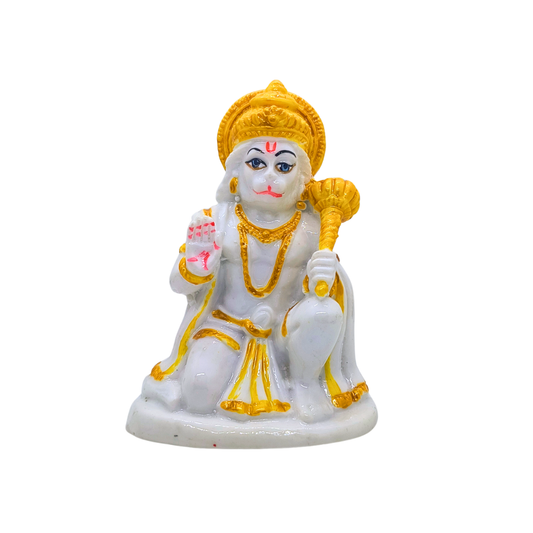 White Marble Finish Hanuman Ji Murti for Home Temple