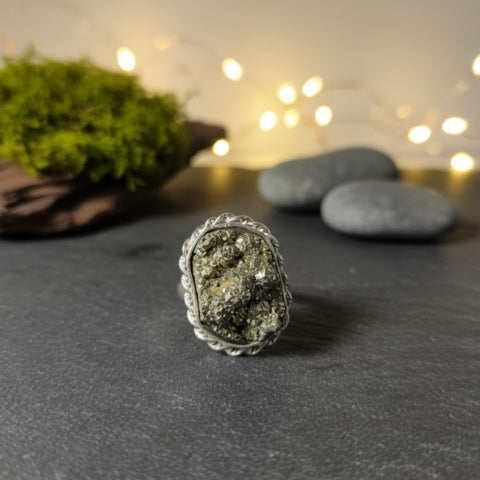 Raw Pyrite Silver Statement Ring