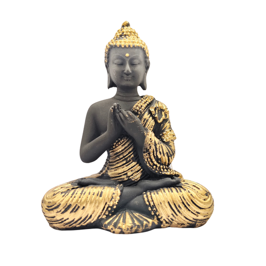 Black & Gold Buddha Statue in Dharmachakra Mudra for Home Decor