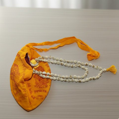 Sacred White Tulsi Japa Mala For Mantra with 108+1 Beads