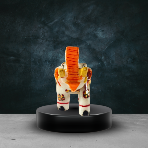 Handcrafted Marble Elephant Showpiece with Black & Gold Artwork – Decorative Home Décor Figurine