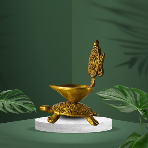 Sacred Turtle Brass Jyoti Diya – Light of Faith & Abundance