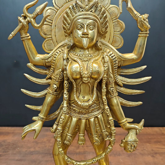 Large Brass Maa Kali Statue (24 Inch) – Mahakali Standing on Shiv Idol | Powerful Temple & Vastu Decor Murti