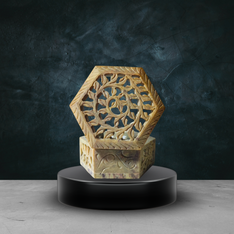 Small Hexagonal Marble Jali Box – Handcrafted Decorative Keepsake Storage