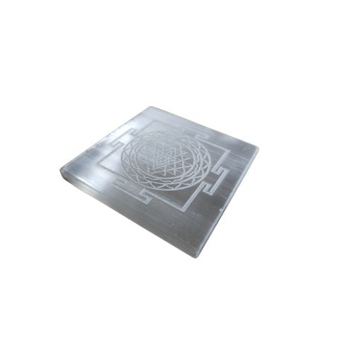 Selenite Sri Yantra Charging Plate And Hematite Bracelet