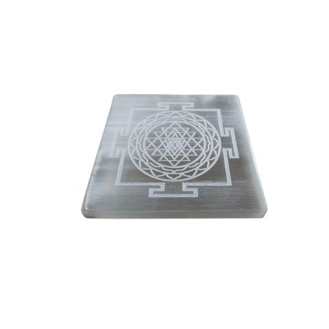 Selenite Sri Yantra Charging Plate And Hematite Bracelet