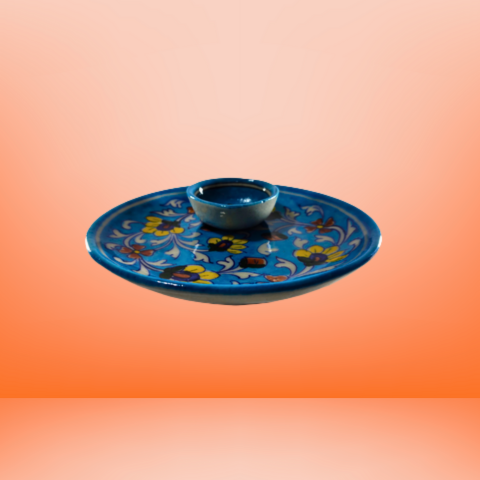 Azure Dreams Handcrafted Floral Diya Plate Set