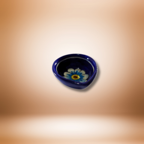 Blue Floral Ceramic Diya for Pooja