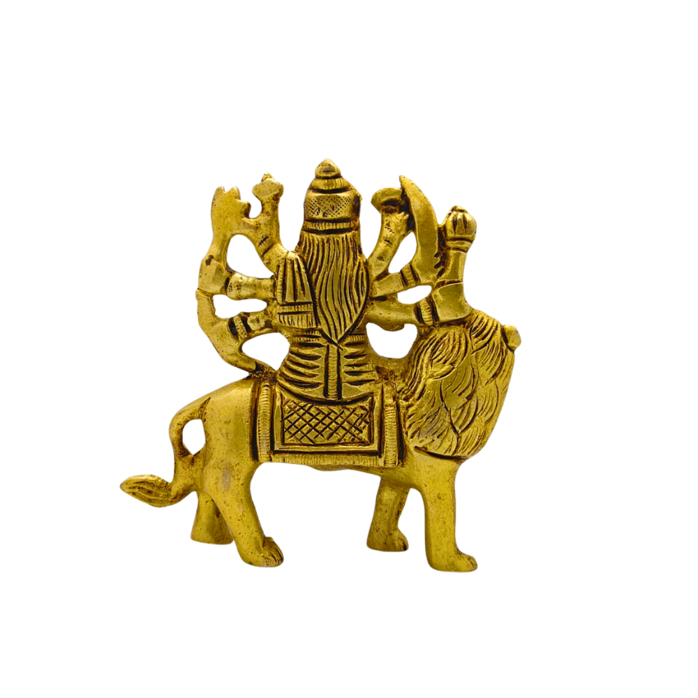 Handcrafted Brass Durga on Lion Statue – Spiritual Mandir Decor