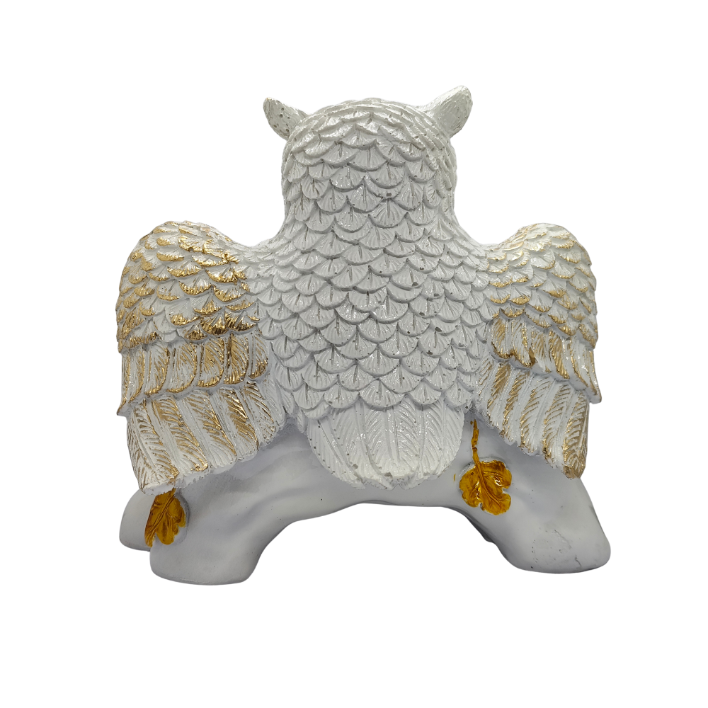 ServPuja Lucky Owl Family Statue – White Gold Vastu Décor