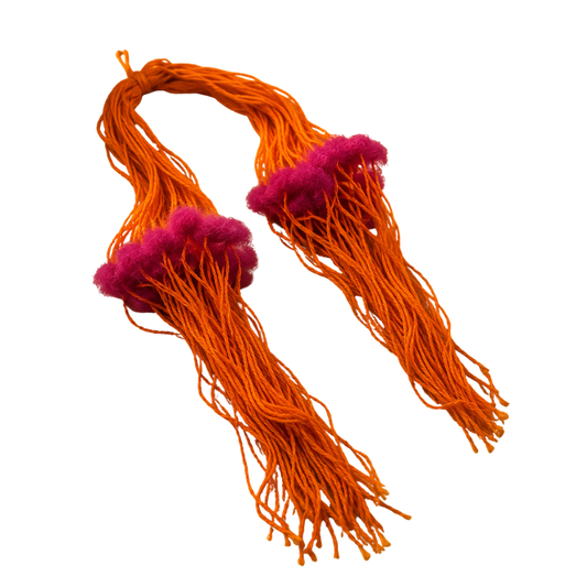 Colorful Lumba Rakhi for Raksha Bandhan – Orange Thread with Purple Pom Pom Design