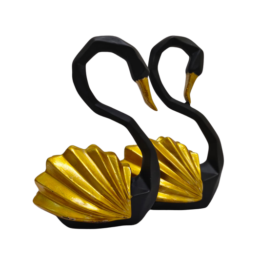 Black & Gold Swan Couple Statue – Premium Home Decor Showpiece