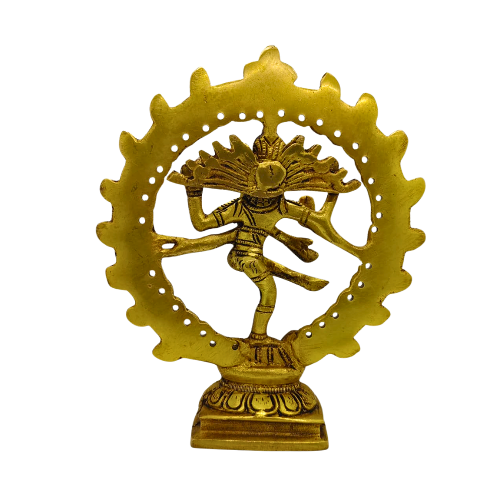 Golden Brass Nataraja Statue – Shiva Dancing Form Mandir Decor
