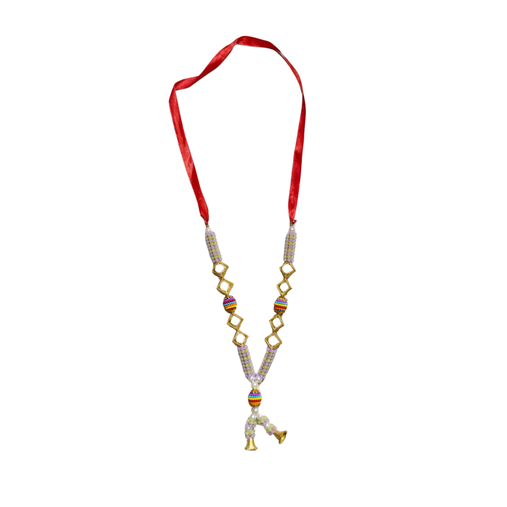 Premium Designer Ribbon Mala with Golden Pendant | Decorative Wedding & Welcome Garland