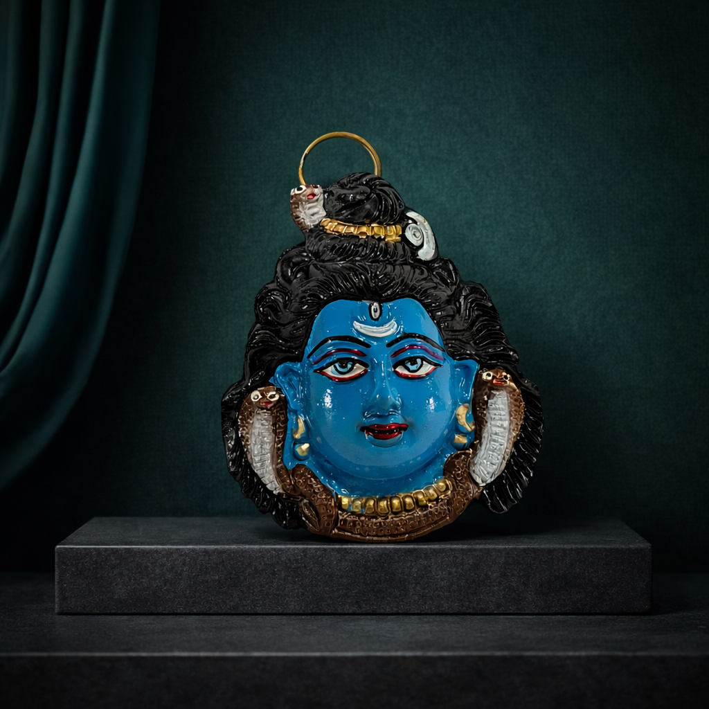 Divine Blue Shiva Wall Mask – Handcrafted Spiritual Decor