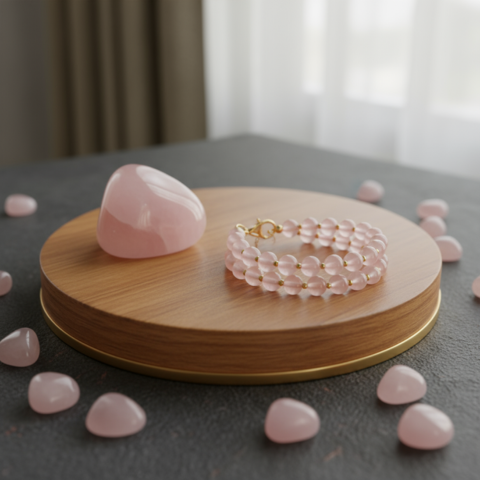 Blushing Rose Quartz Heart Bracelet – Unconditional Love, Emotional Healing & Harmony Stone