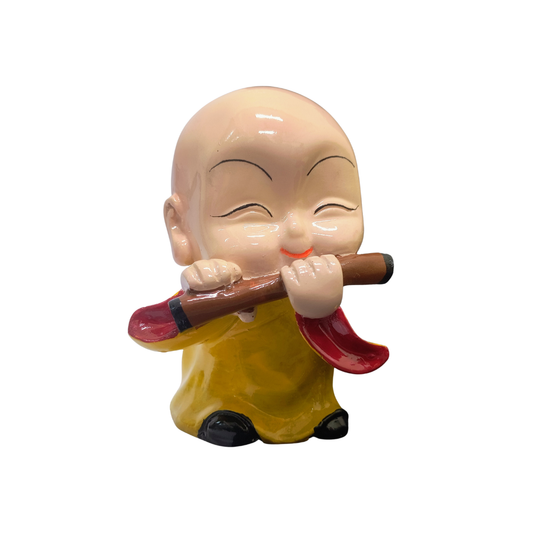 Flute Playing Monk Figurine – Cute Zen Monk Statue for Peace & Home Décor