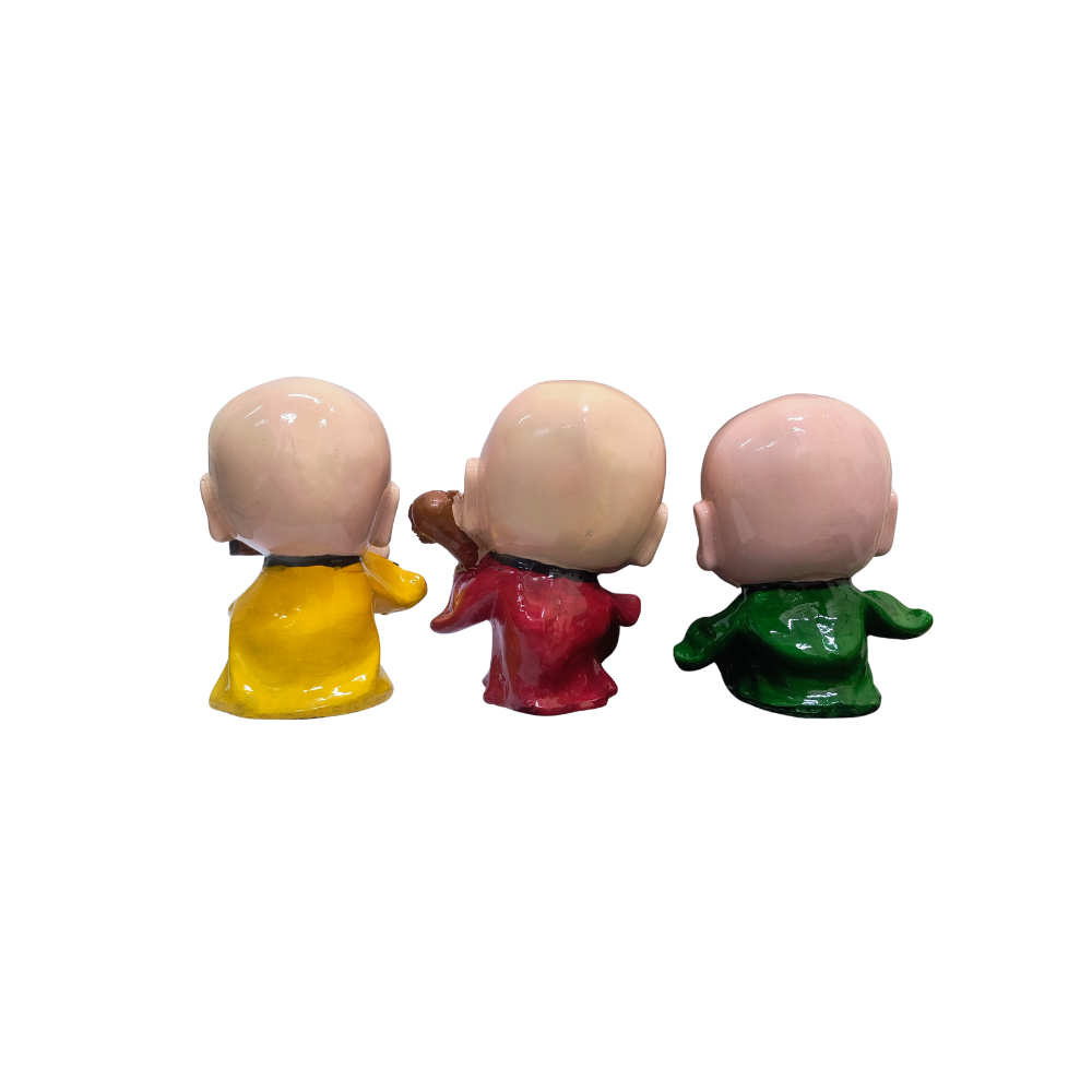 3 Musical Monk Buddha Set – Smiling Kids Home Decor & Positive Energy Showpiece