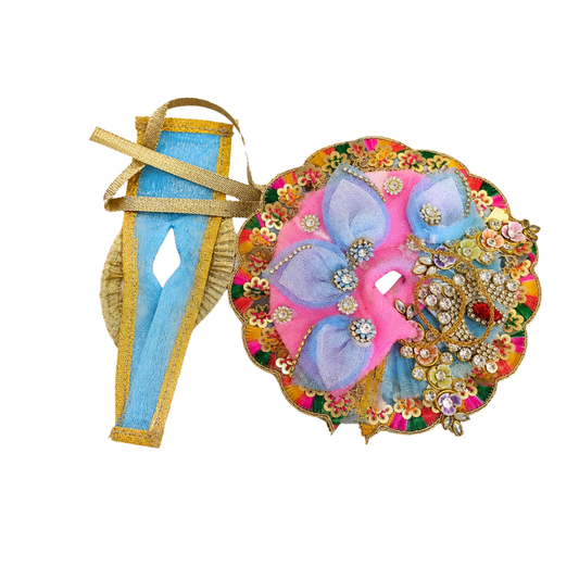 Blue Pink Ladoo Gopal Mukut Set – Designer Thakur Ji Shringar Crown