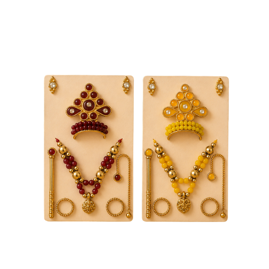 Kanha Ji Shringar Mukut Set – Red & Yellow Beaded Ladoo Gopal Crown