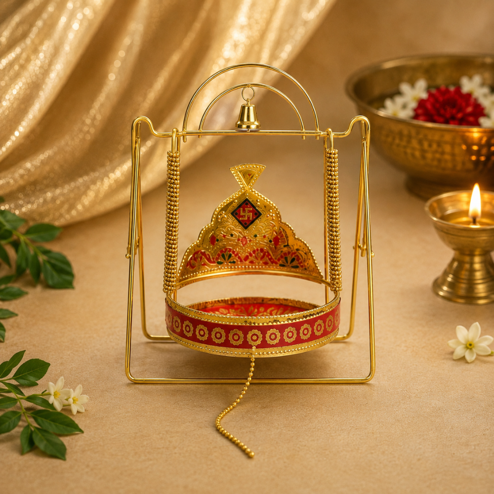 Ladoo Gopal Jhula – Royal Golden Thakur Ji Swing for Krishna Ji