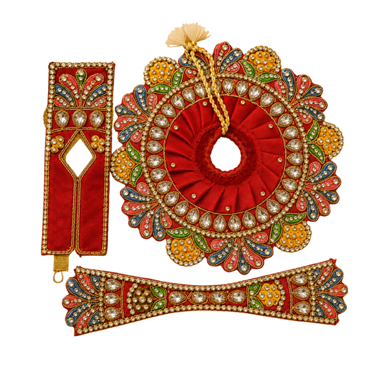 Designer Ladoo Gopal Mukut Poshak Set – Traditional Thakur Ji Shringar Dress with Crown