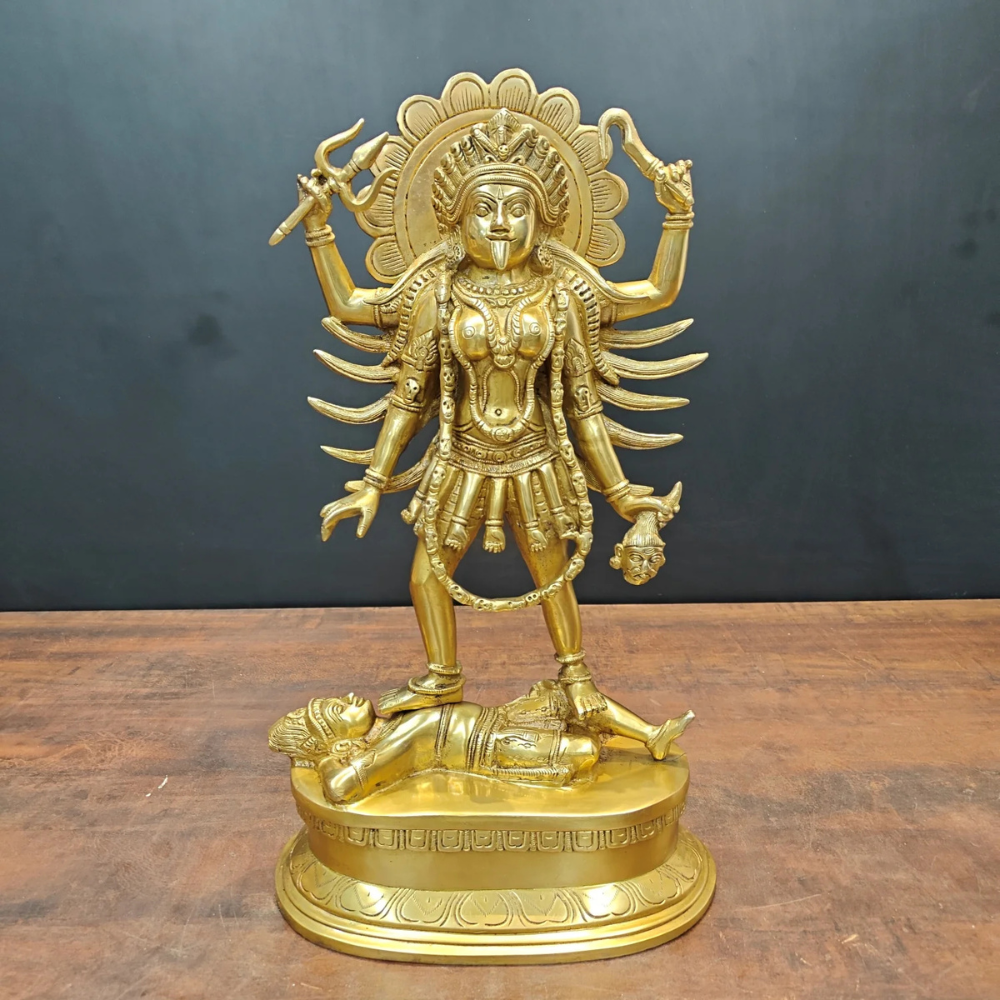 Large Brass Maa Kali Statue (24 Inch) – Mahakali Standing on Shiv Idol | Powerful Temple & Vastu Decor Murti