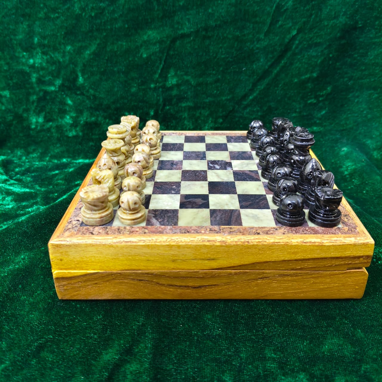 Elegant Marble Chess Board with Wooden Storage Case