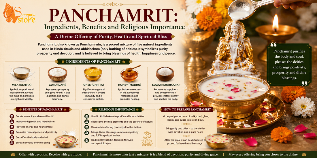 Traditional Panchamrit made with five sacred ingredients for Hindu puja, abhishek, and religious rituals