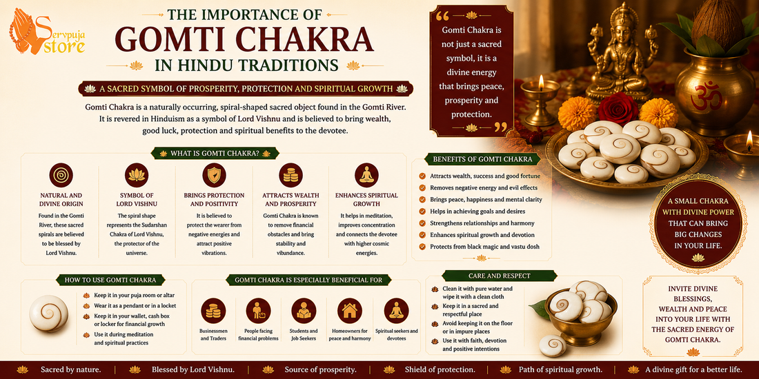 Sacred Gomti Chakra used in Hindu traditions for prosperity, Vastu remedies, spiritual protection, and divine blessings during puja