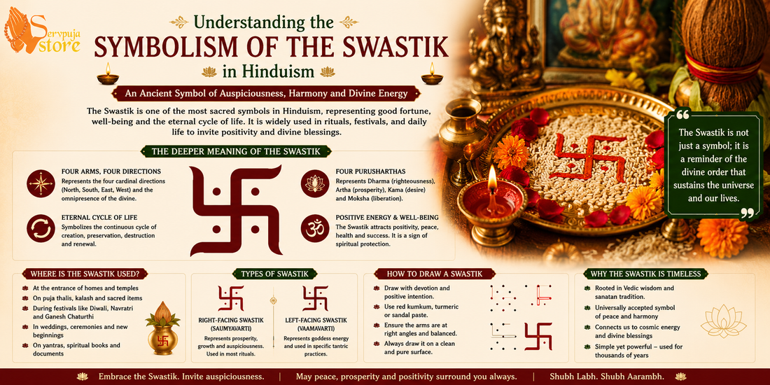 Sacred Swastik symbol in Hinduism representing auspiciousness, prosperity, spiritual harmony, and divine blessings during puja rituals