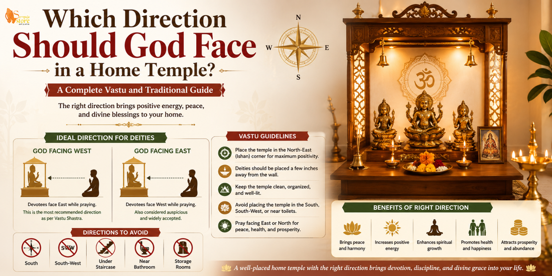 Beautiful home temple with Hindu idols placed according to Vastu, showing the ideal direction for God idols to enhance peace, positivity, and spiritual energy.
