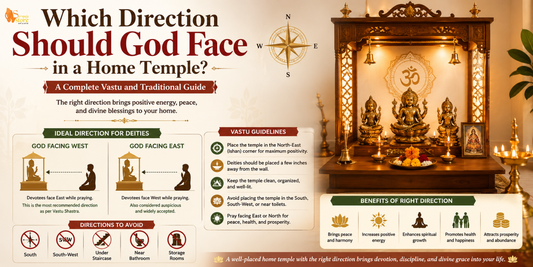 Beautiful home temple with Hindu idols placed according to Vastu, showing the ideal direction for God idols to enhance peace, positivity, and spiritual energy.